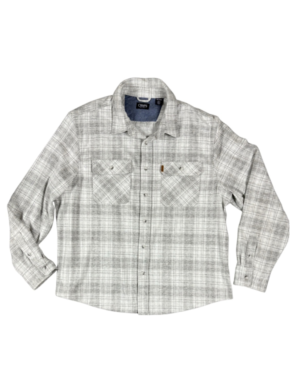 Chaps Men’s XXL Gray Plaid Button Front Shirt Long Sleeve Stretch Casual